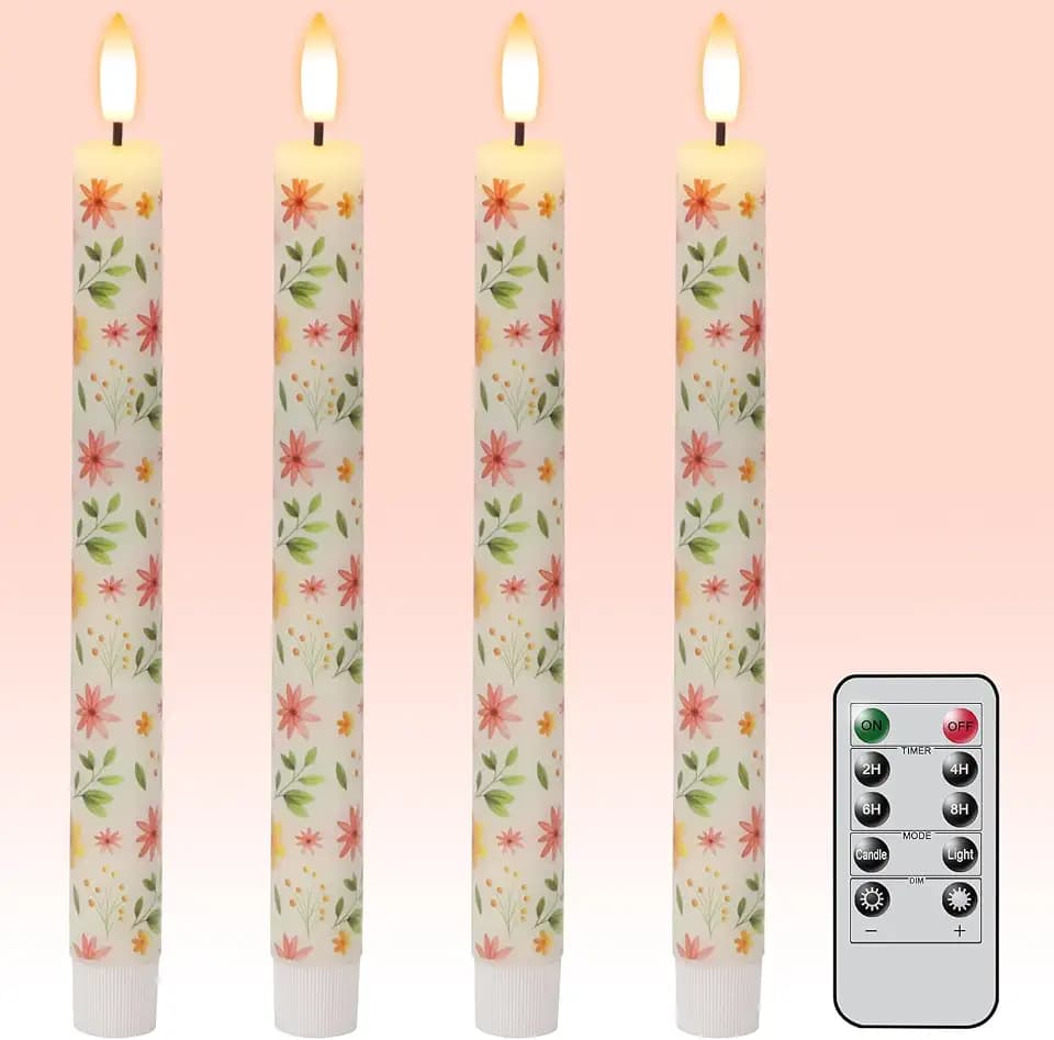 Flower Flameless Taper LED Candles Battery Operated with Remote Timer
