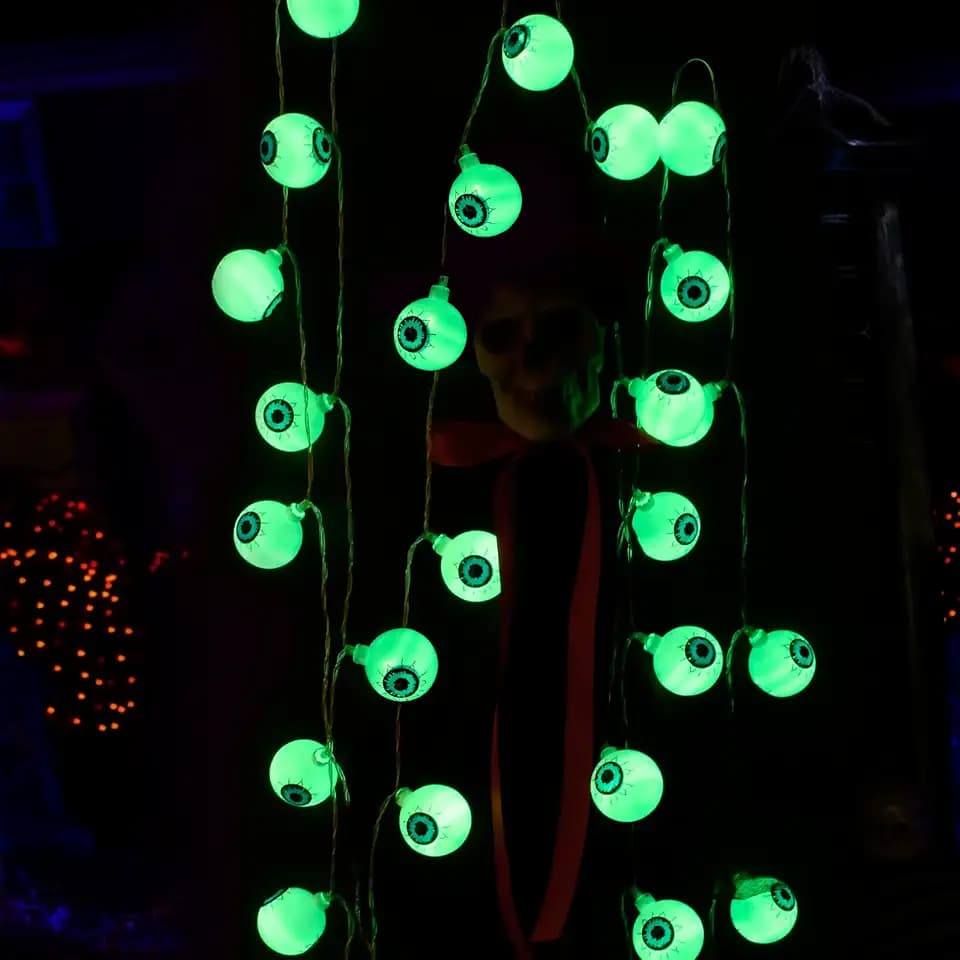 Halloween-Dekorationslichter, 40 LEDs, 60 m, Augapfel-Halloween-Lichter, batteriebetrieben, Halloween-Dekoration, Lichterkette für den Außenbereich, Weihnachten, Halloween-Party-Dekoration