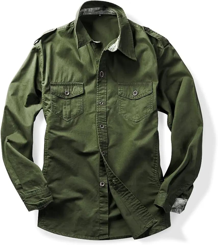 Herren Military Cargo Hemd Baumwolle Taktisches Arbeitshemd, armee-grün, XXL