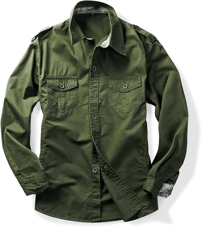 Herren Military Cargo Hemd Baumwolle Taktisches Arbeitshemd, armee-grün, S