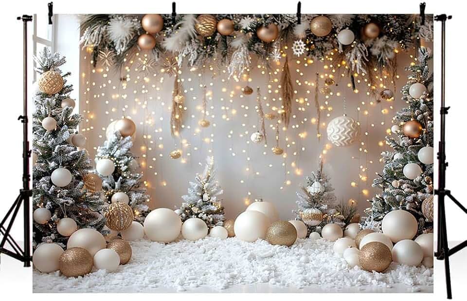 MEHOFOND 2,1 x 1,5 m Weihnachts-Hintergrund für Fotografie, Winter, Weihnachtsbaum, Ball, Schnee, Funken, Licht, Fotohintergrund, Erwachsene, Kinder, Portrait, Familie, Party, Dekoration, Banner
