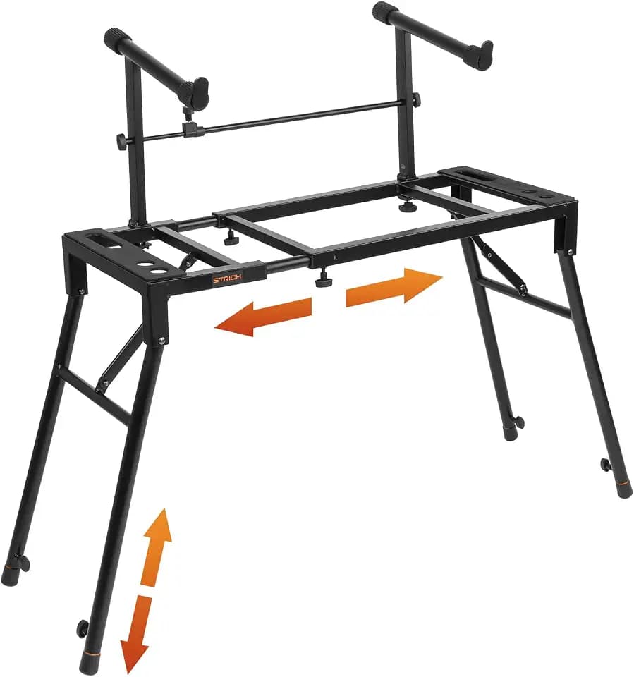 STRICH Dual Piano Keyboard Stand with 2nd Tier - Adjustable and Portable 2 Tier Music Stand for Synths and Electric Digital Keyboards - Fits 54 61 88 Key Pianos