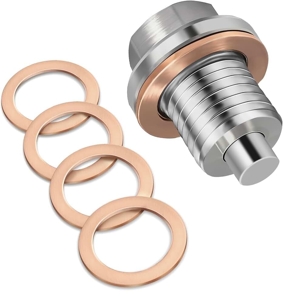 M14x1.5 Magnetic Oil Drain Plug – Strong Magnet Traps Metal Debris to Help Protect Your Engine, Leak-Free Stainless Steel Oil Pan Drain Plug with Extra Copper Washers