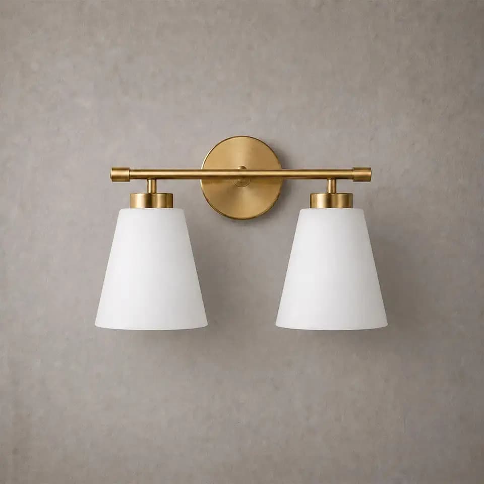 Hamilyeah Gold Bathroom Vanity Light Fixture with Frosted Glass Shade, 2 Light Vanity Lighting Fixture Over Mirror, 2 Bulb Wall Lamps for Bathroom, Restroom, Living Room
