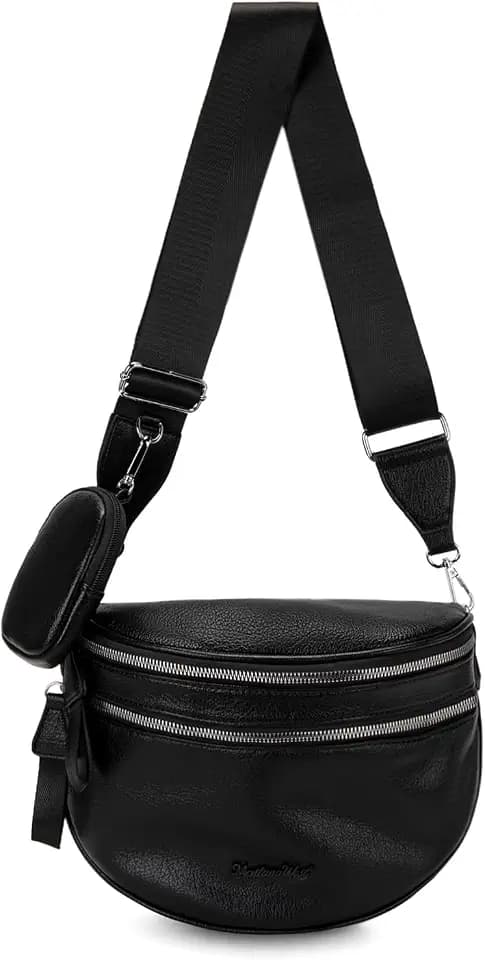 Montana West Crossbody Bum Bag for Women, Soft PU Leather Double Zip Purse