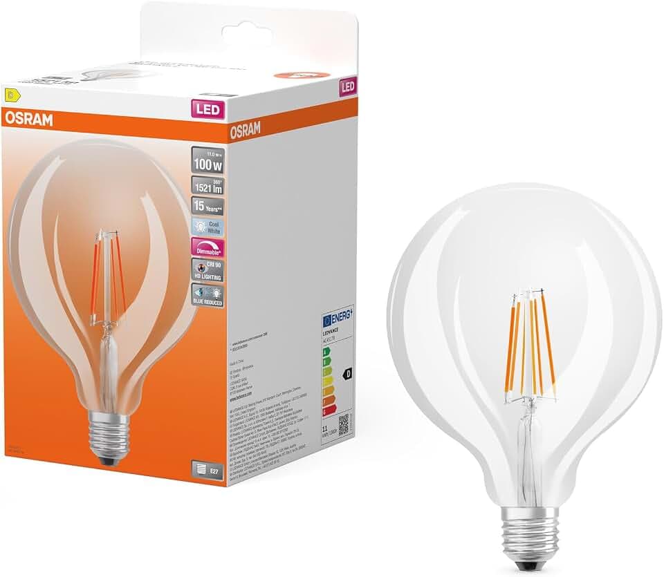 Osram Superstar dimmbare LED-Lampe mit besonders hoher Farbwiedergabe (CRI90) für E27-Sockel, Filament-Optik,Kaltweiß (4000K), 1521 Lumen, Ersatz für herkömmliche 100W-Leuchtmittel, 1-er Pack