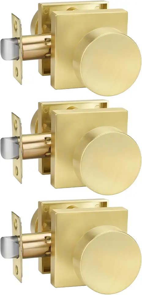 Goldenwarm Passage Brushed Gold Door Knobs Interior, Closet&Hallway 3 Pack
