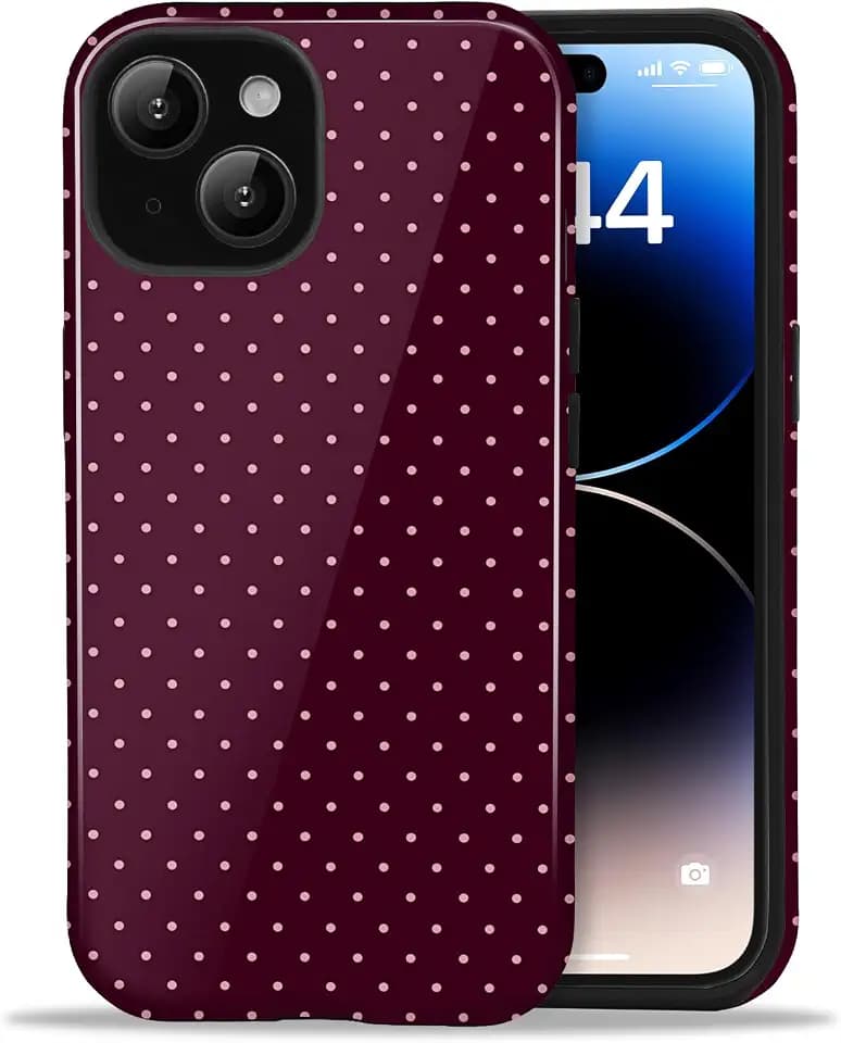for iPhone 13/14 Cute Polka Dot Phone Case, Burgundy