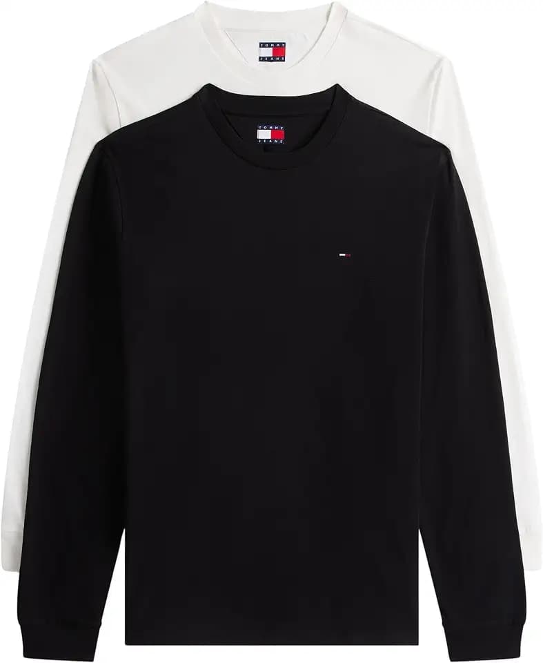 Tommy Jeans Herren 2er Pack Langarmshirts Slim mit Rundhalsausschnitt