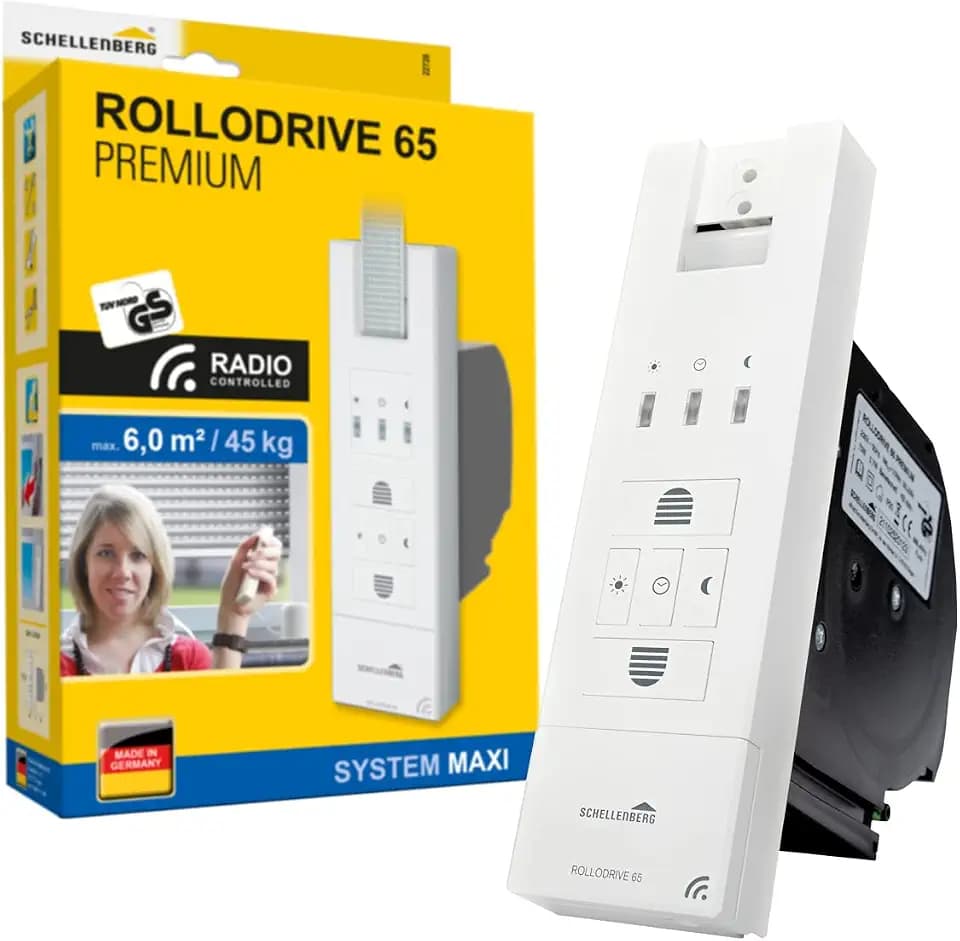 Schellenberg 22728 Elektrischer Rolladen Gurtwickler RolloDrive 65 Premium, Funkgurtwickler für Smart-Home, bis 6 m² Fläche, 45 kg Zugkraft, inkl. Netzstecker
