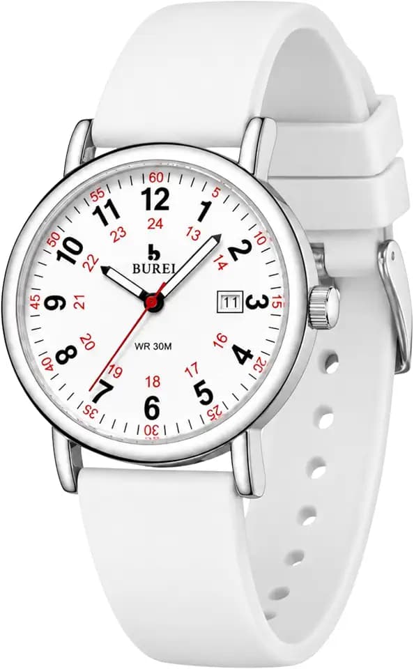 BUREI Damen-Armbanduhr mit 12/24h Militärzeit, wasserdicht, Leuchtend