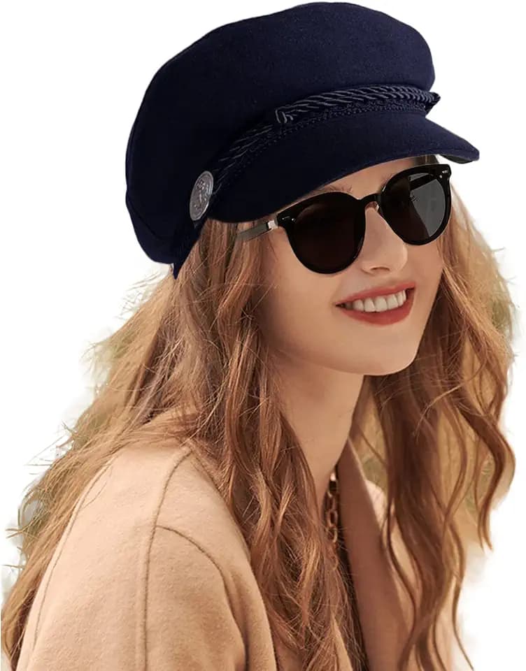 Damen Newsboy Cap Wollmischung Navy Bakerboy Cabbie Cap Fashion Damen Mädchen Baskenmütze, Schwarz , Einheitsgröße