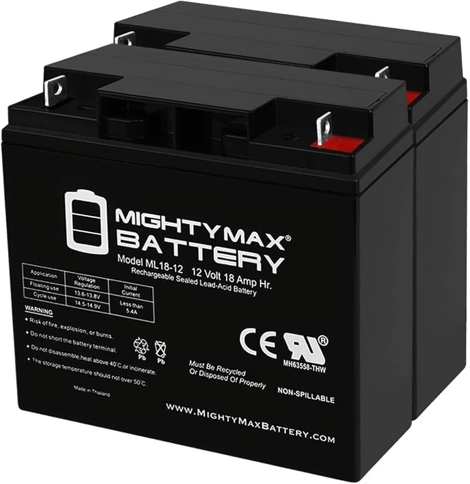 Mighty Max Battery ML18-12 - 12 Volt 18 AH SLA Battery - Pack of 2