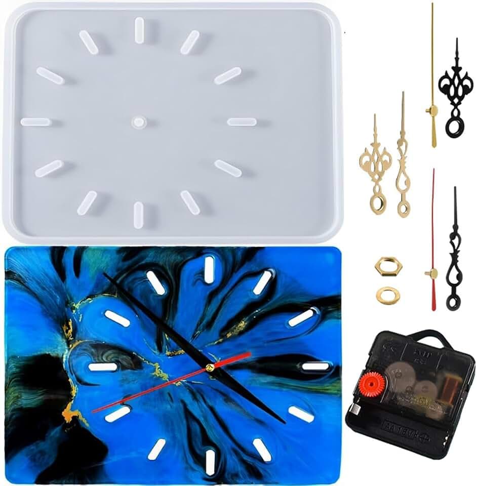 Large Clock Resin Molds DIY Clock Silicone Mold Photo Display Epoxy Casting Moulds with Time Tools for DIY Crafts, Wall Hanging Ornaments, Home Decor