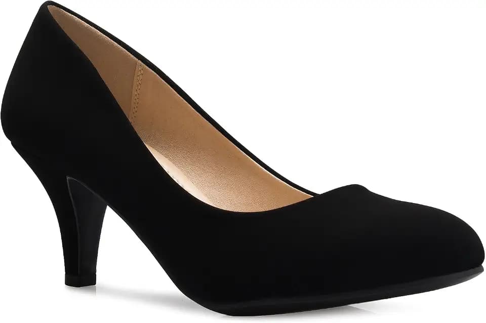 Olivia K Women's Comfort Classic Round Toe Kitten Low Mid Heel Dress Pumps