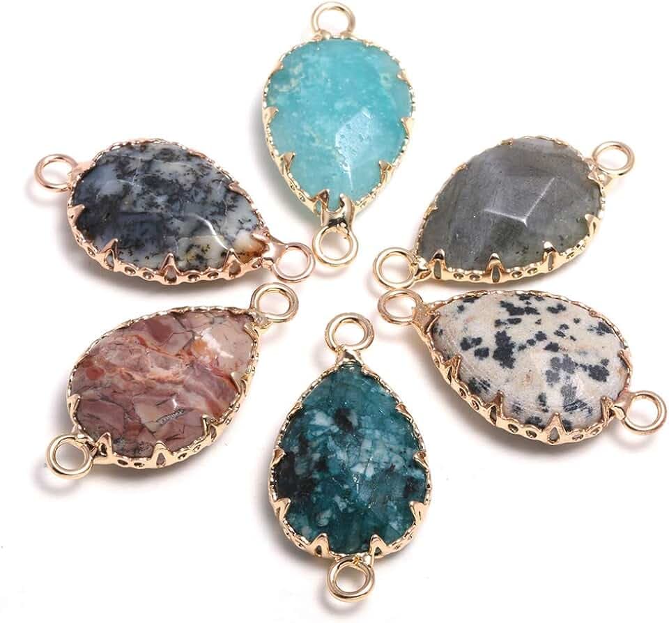 8 Pcs Natural Gem Quartz Stone Connectors,Water Drop Shape Pendants Agate Stone Connectorsfor Jewelry Making