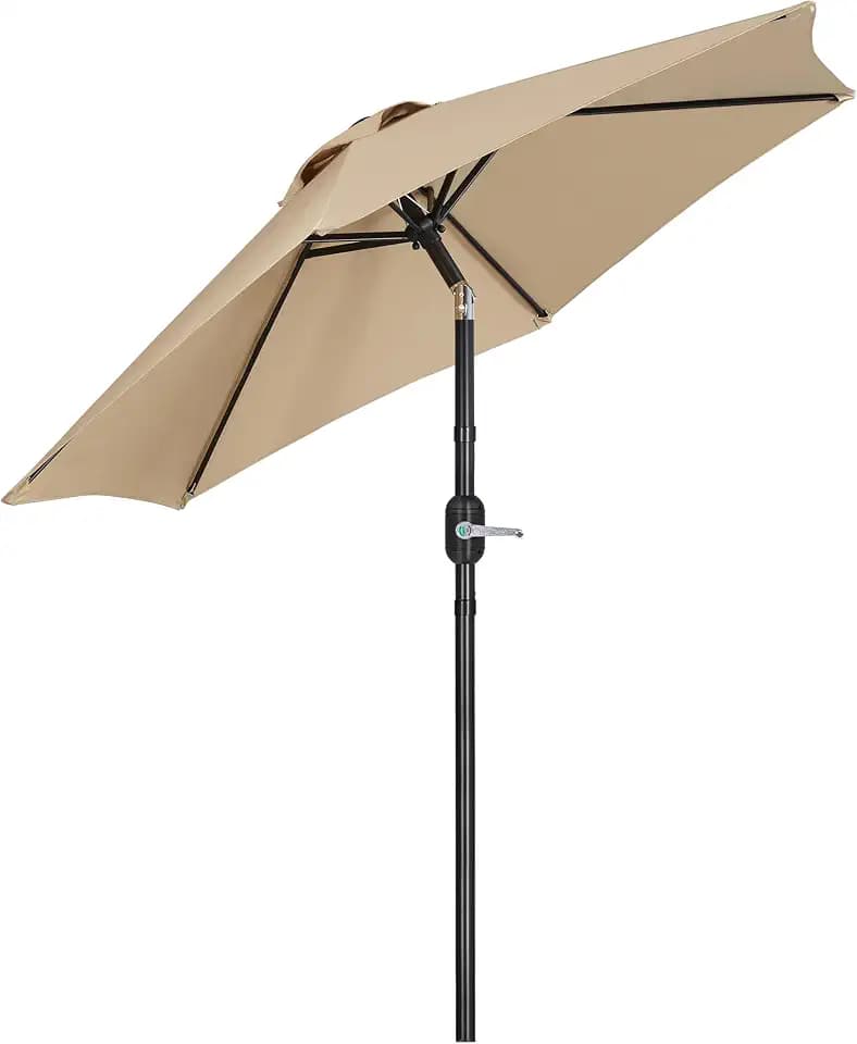 Yaheetech Sonnenschirm mit Kurbel Φ 226 cm Neigbar Kippbar, Hellbraun