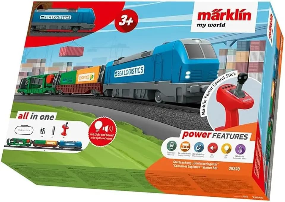Märklin My World - 29349 Startpackung Containerbahnhof – Güterzug mit Kran & Containern – Licht, Sound, Funkfernsteuerung – Modellbahn Starterset – ab 3 Jahre – Spur H0 1:87