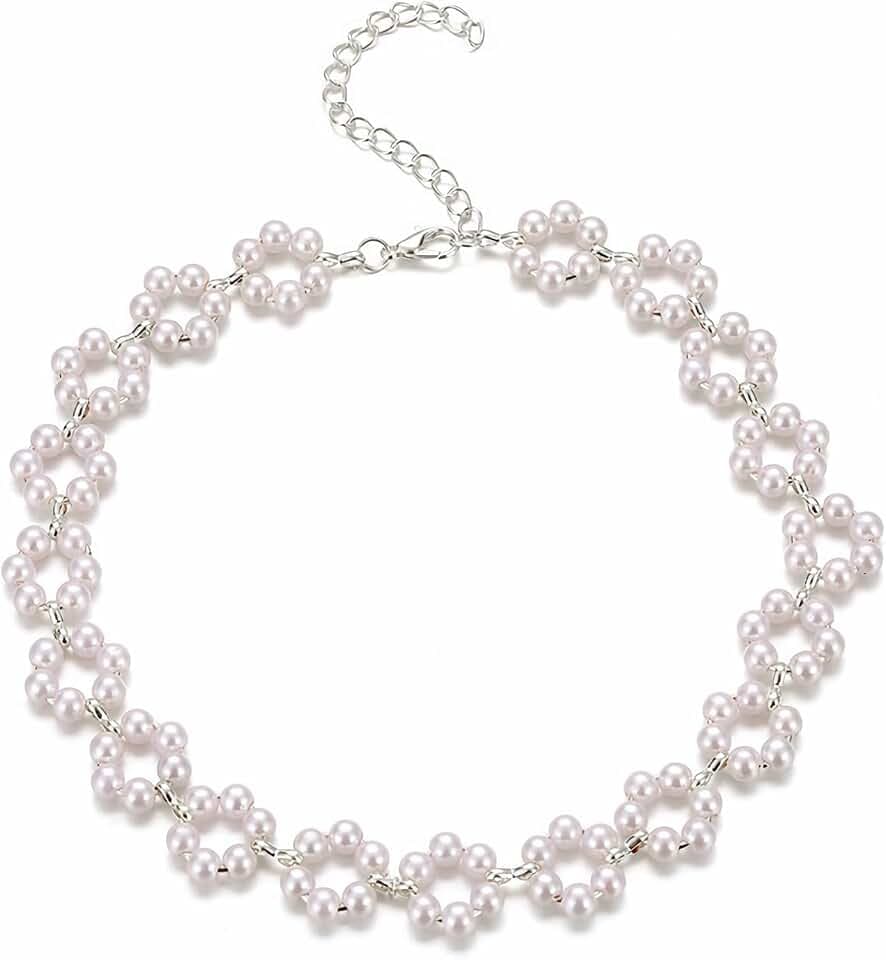 Perle Blume Choker Halskette Gewebte Kunstperle Blume Kragen Halskette Halskette Kette Schmuck für Frauen