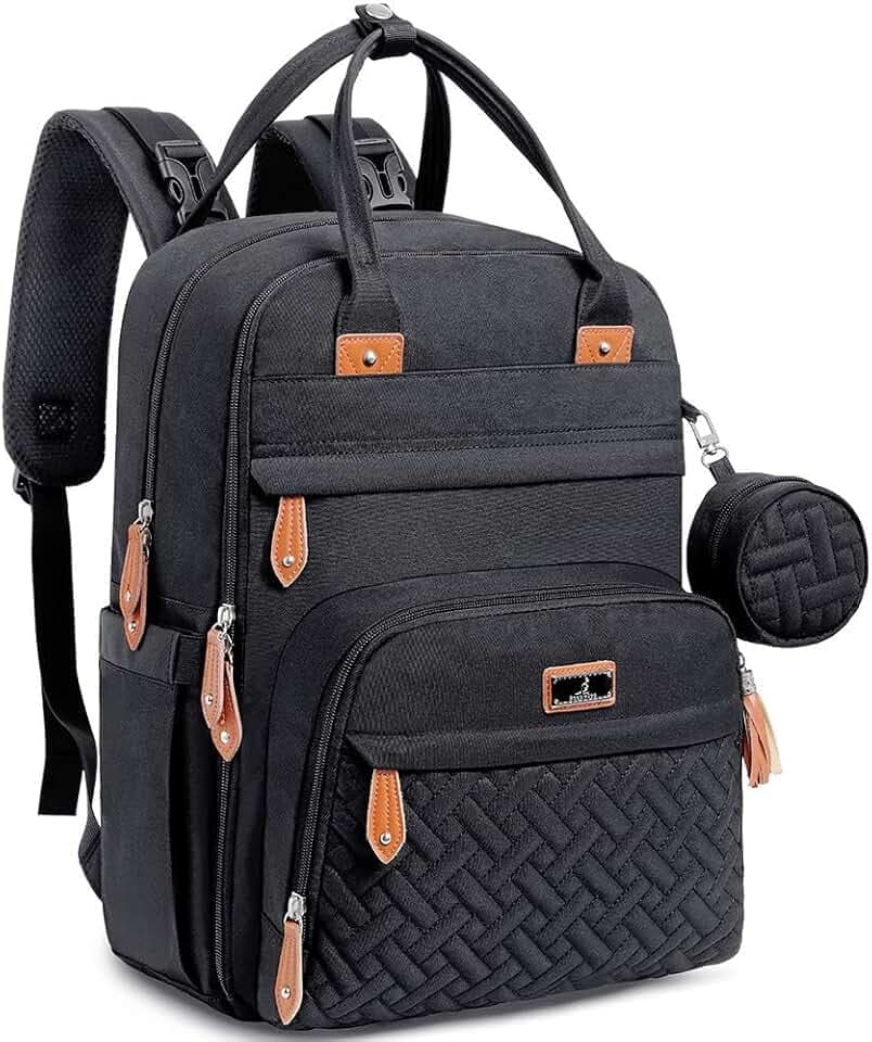 BabbleRoo Diaper Bag Backpack - Baby Essentials Travel Tote - Multi Function Water Resistant Diaper Bag, Travel Essentials Baby Bag with Changing Pad, Stroller Straps & Pacifier Case - Unisex, Black