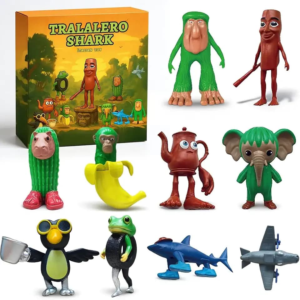 Italian Figuren,Brainrot 1-2IN Lustige T Tung Tung Sahur Spielzeugfiguren FüR Erwachsene, Tralalero Shark&Lirili Larila Internet-Meme Set FüR Brainrot Fans 14+ (10pcs-1)