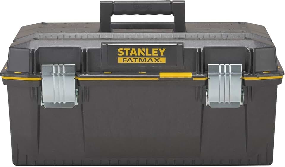 STANLEY FatMax Werkzeugbox/Werkzeugkoffer leer Werkzeugkasten - Werkzeugkiste (71 x 31 x 29 cm, spritzwassergeschützer Koffer, robuste nicht-rostende Metallschließen für mehr Schutz) 1-93-935