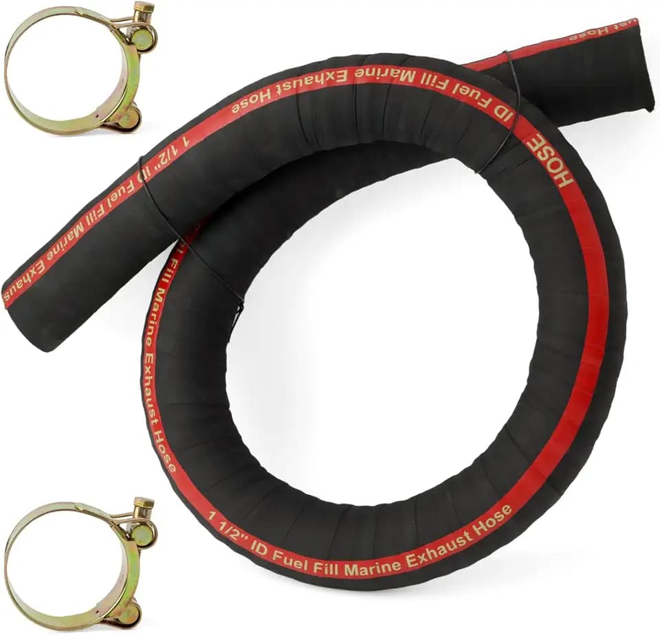 YUXIVCNE 58524 Marine Fuel Filler Hose 1.5" ID x 48" Filler Line Exhaust Hose for Gasoline Methanol Ethanol Fuel, Reinforced Multi-Layer Construction with 2 Clamps