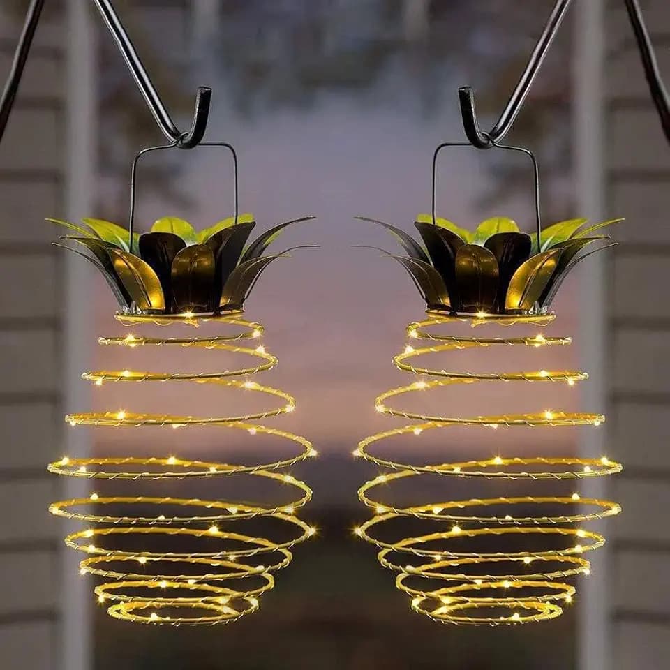 JHPGEOE 2 Pack Outdoor Solar Hanging Lantern Lights - 60LED Waterproof Solar Pineapple Light Outdoor for Garden,Yard Porch Lawn Backyard Landscape Pathway Patio Outside Gardening