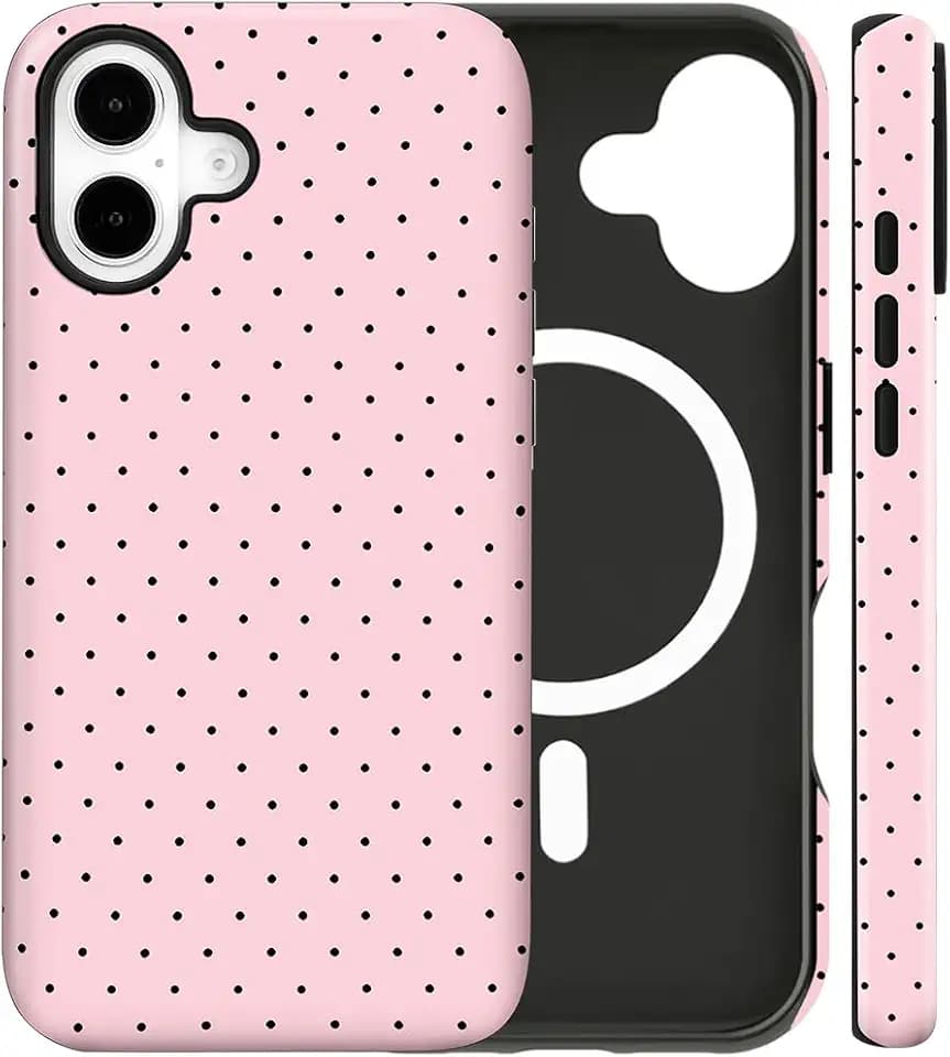 Magnetic for iPhone 16 Case Cute Polka Dot Phone Case, Pink