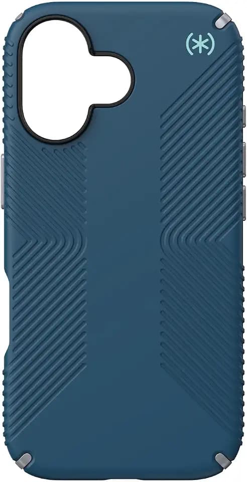 Speck PRESIDIO2 Grip for iPhone 17 Case, MagSafe-Compatible, Slim Protective Case, DEEP SEA/Silver Metallic/Spell Blue