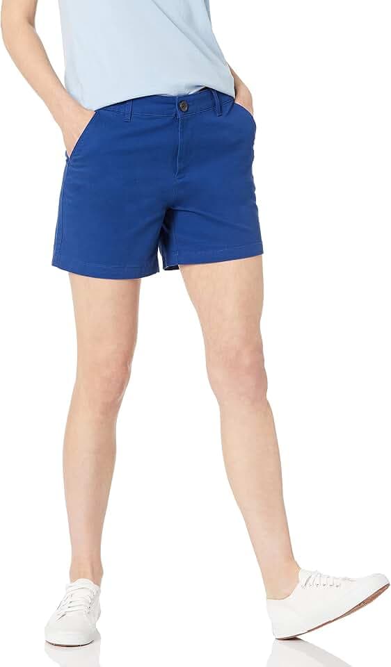 Amazon Essentials Women's Mid-Rise Slim-Fit 5 Inch Inseam Khaki Shorts (Available in Straight and Curvy Fits)