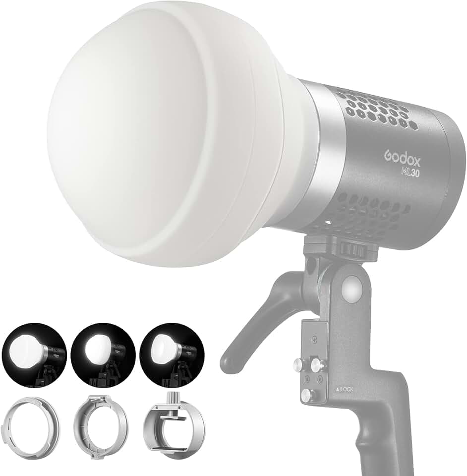 Godox ML-CD15 Diffusionskuppel Kit (3 Adapterringe Enthalten) Faltbares Diffusor Dome,Blitzlichtdiffusoren für ML30 ML30Bi ML60 ML60Bi V1S V1C V1N V1O V1F V850III V860III TT685II AD100/200/300/400Pro