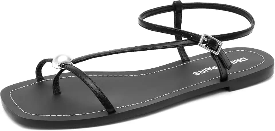 DREAM PAIRS Women's Square Toe Strappy Flat Sandals