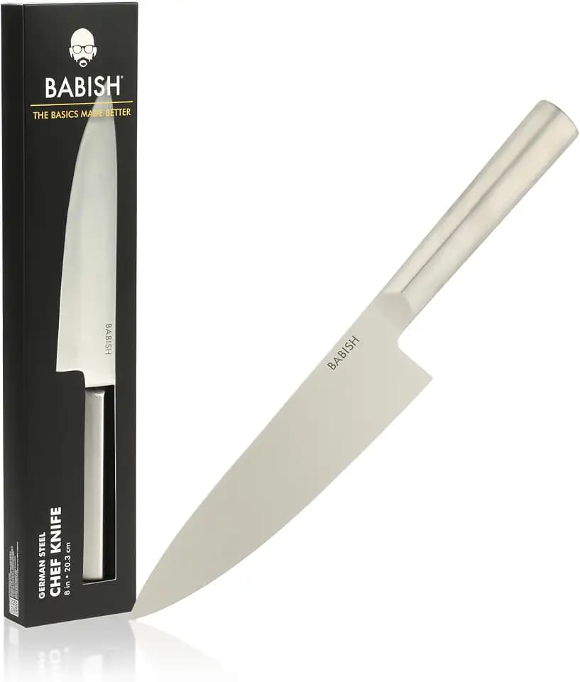 Babish 8-Inch Chef Knife – High-Carbon 1.4116 German Steel Kitchen Knife, Full-Tang Razor Sharp Chef’s Blade for Chopping, Slicing, Dicing & Everyday Prep