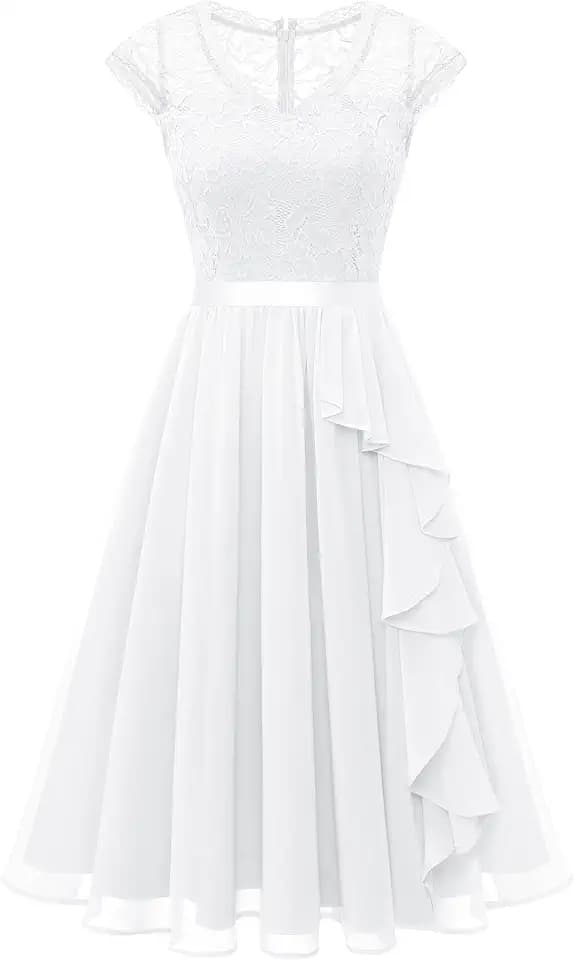 Wedtrend Cocktailkleid Damen Knielang Abendkleid Elegant für Hochzeit Elegant A Linie Rüschenkleid
