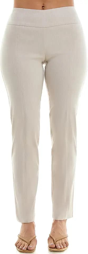 Zac & Rachel Women's Pull On Slim Leg Pant, Heathered Cream, 14