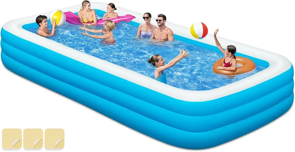 Large Inflatable Swimming Pool - GISAEV 145" x 74" x 22" Oversized Family Blow Up Pool for Adults & Kids, Sturdy Thickened Backyard Kiddie Pool, Easy Setup & Portable