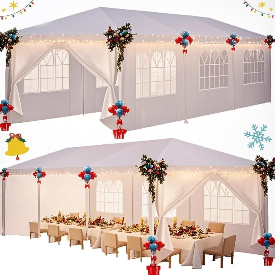 HOTEEL 10x30 Party Tent, 300 Sq Ft Outdoor Canopy with 8 Removable Sidewalls, 2 Zipper Doors, 16 Ropes and 36 Stakes, Carpas para Fiestas for Wedding BBQ Backyard Event, White