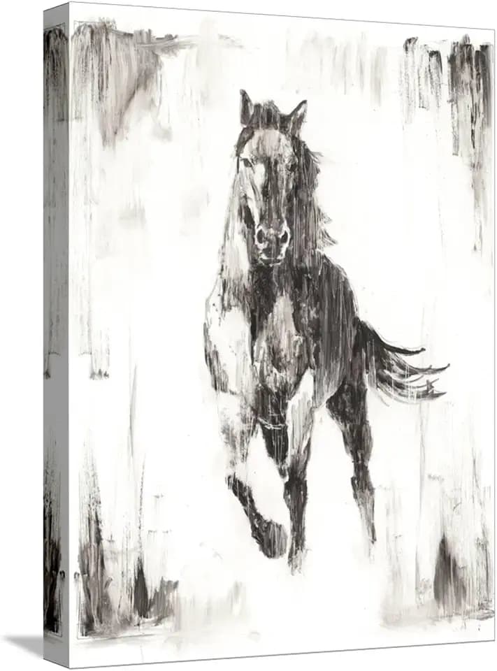 ART.COM Stretched Canvas Print Rustic Black Stallion II, 12" x 16"