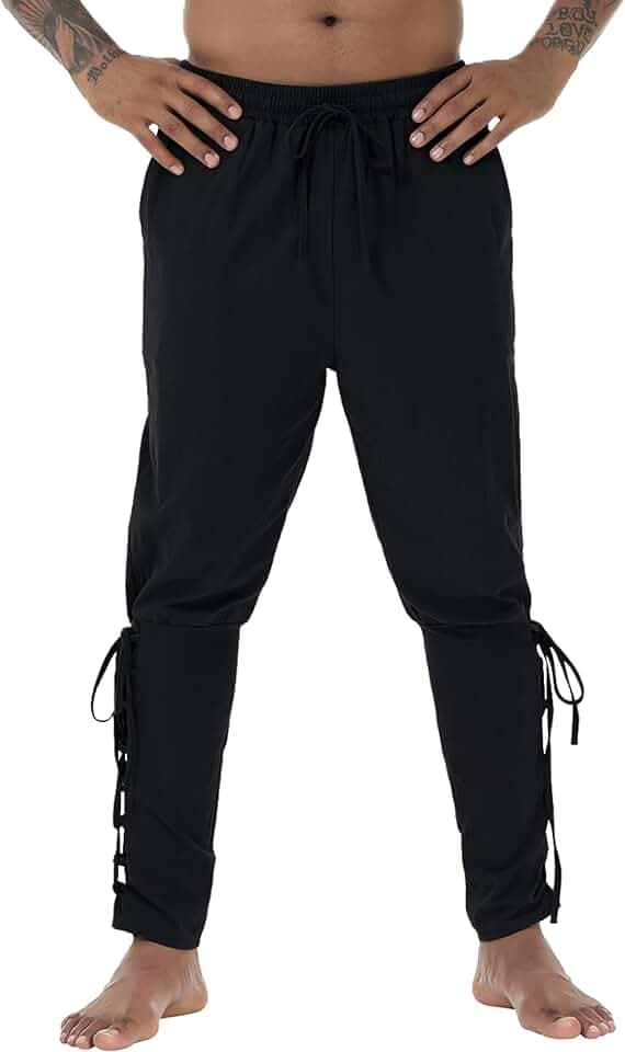 NANAMEEI Mittelalter Kleidung Herren Piratenhose Herren Piratenkostüm Cosplay Renaissance Wikinger Hose Freizeithose mit Taschen