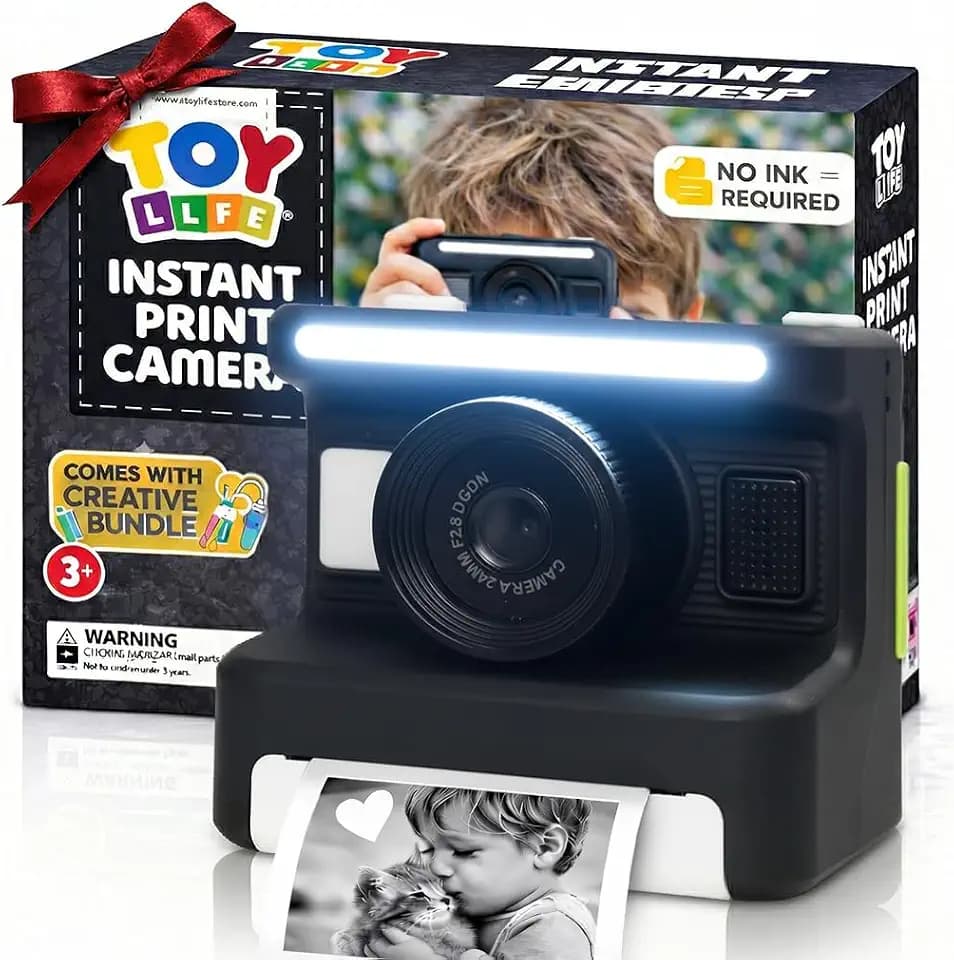 TOY Life Kids Instant Print Camera, 1080P, Ages 3-12, Black