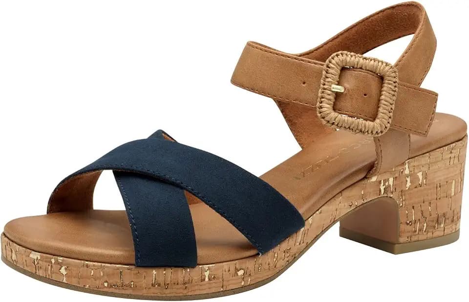 MARCO TOZZI Damen Sandalen mit Absatz Runde Spitze mit Schließe
