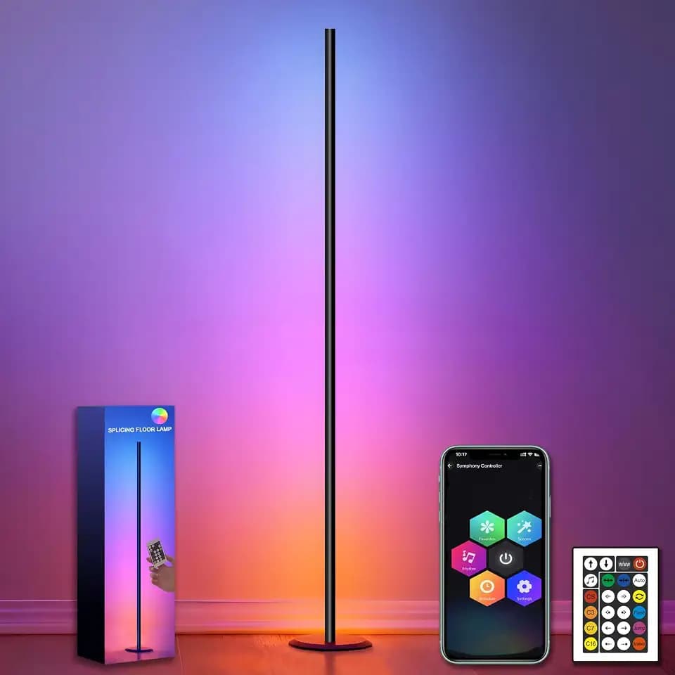 LED Stehlampe Wohnzimmer Dimmbar mit Fernbedienung und APP,RGB Stehlampe,16 Millionen Farben,Musik-Sync,Timing-Funktion,46 Szenenmodi und DIY-Modus Standleuchte für Schlafzimmer,Schwarz