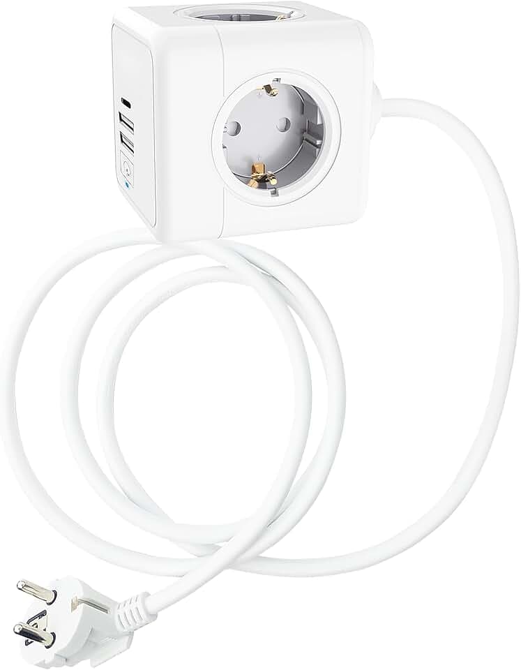 Technaxx Power Cube USB TX-195 – Steckdosenwürfel mit 4× 230V Schutzkontakt, 2×USB-A & 1×USB-C Ladeanschluss – Mehrfachsteckdose mit Kindersicherung, Twist-Lock Halterung & Klebepad, kompakt & sicher