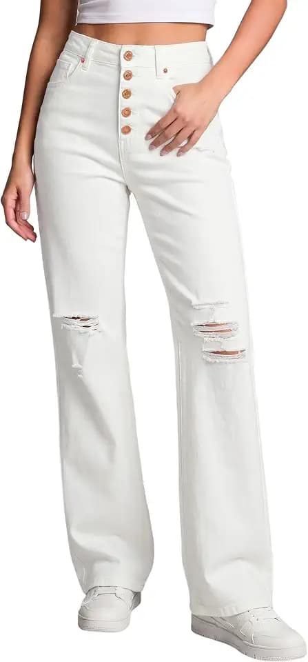 LookbookStore High Waisted Ripped Flare Jeans for Women Distressed Bell Bottom Jeans Wide Leg Pants