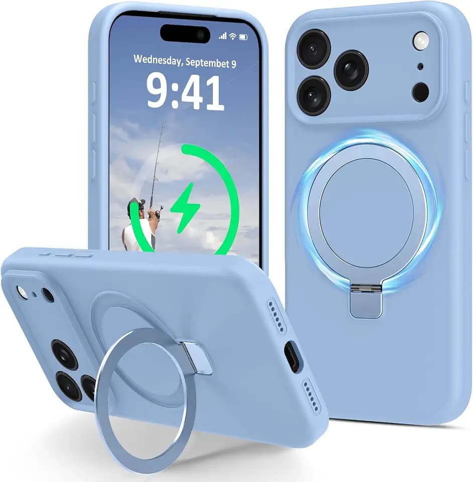 for iPhone 17 Pro - Case Liquid Silicone with Stand, Light Blue