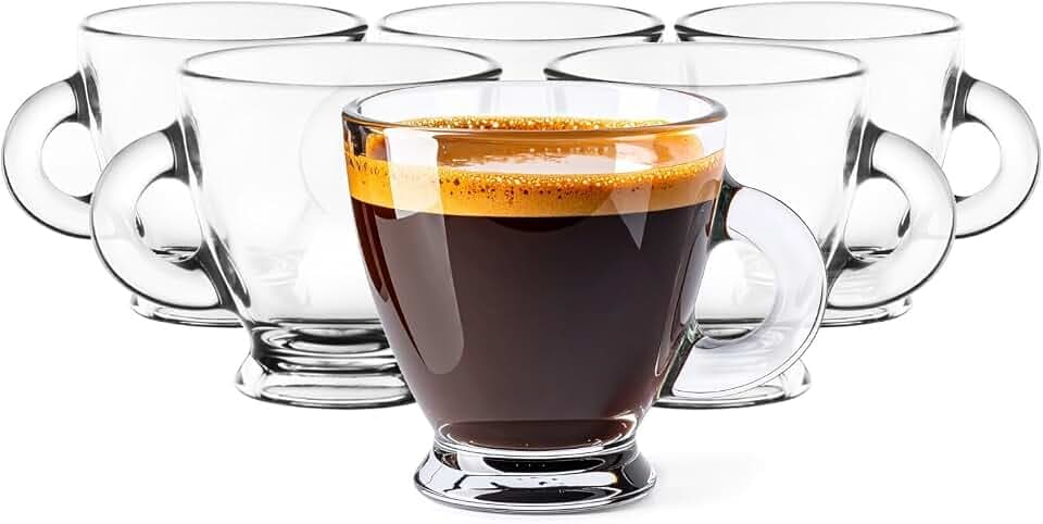 Glasmark KROSNO 1992 Espresso Gläser 6er Set 85 ml - Kleine Tassen mit Henkel - Spülmaschinenfeste Espressotassen aus Glas für Gastronomie und Haushalt - Roma