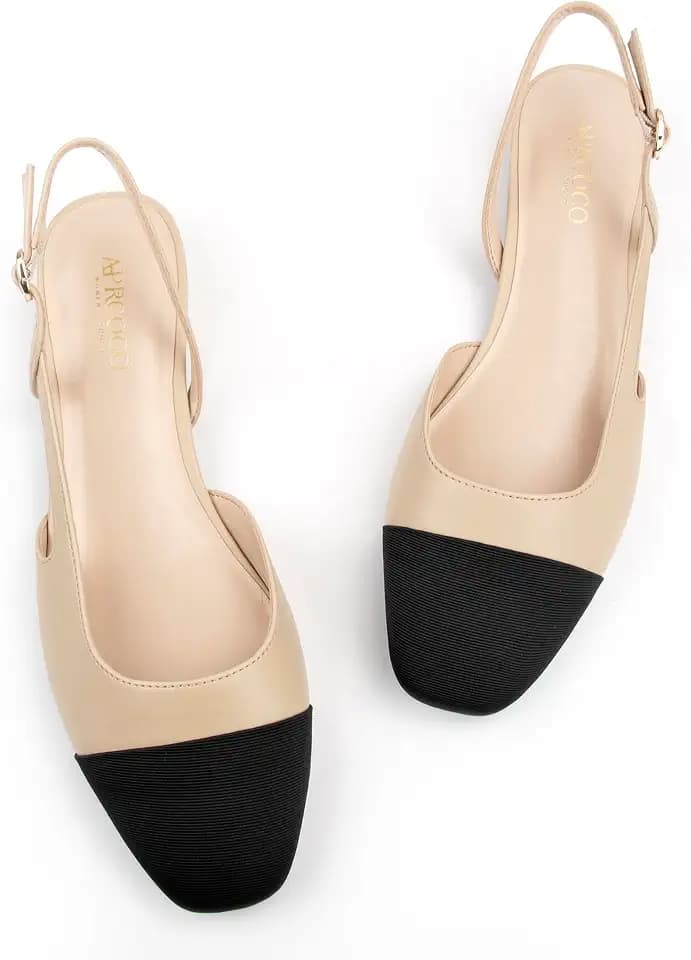 AprCoco Slingback Flats for Women 2.0 Square Toe Two Toned Flats Wedding Shoes Low Heel Shoes for Women