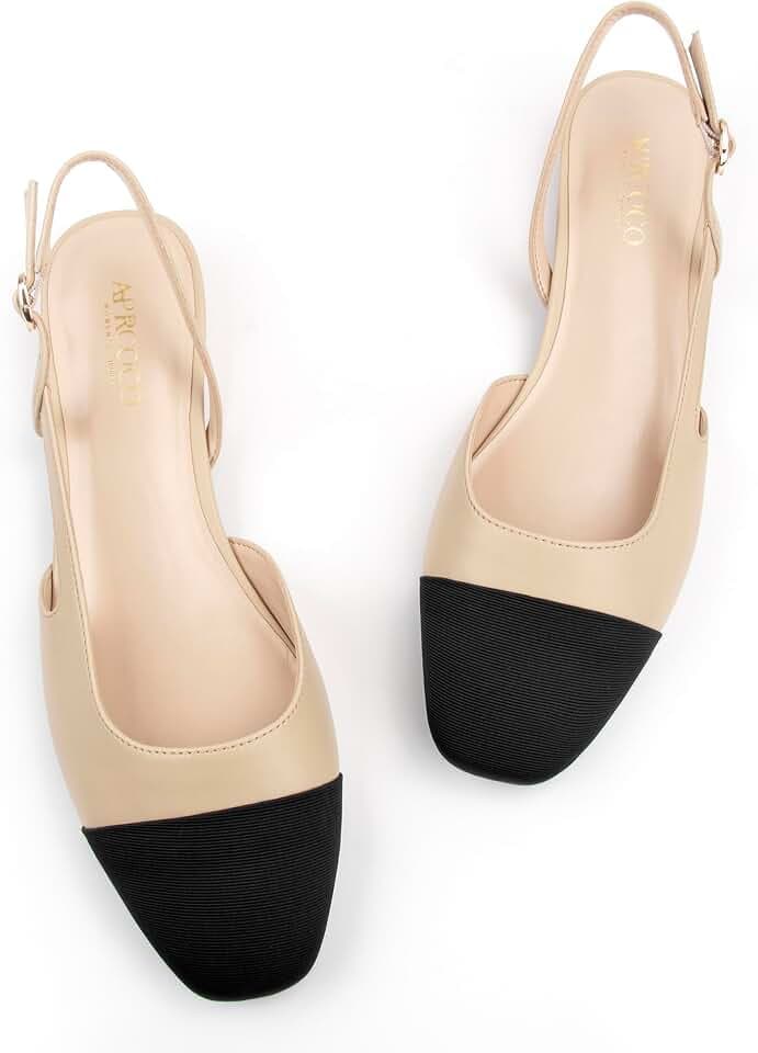 AprCoco Slingback Flats for Women 2.0 Square Toe Two Toned Flats Wedding Shoes Low Heel Shoes for Women