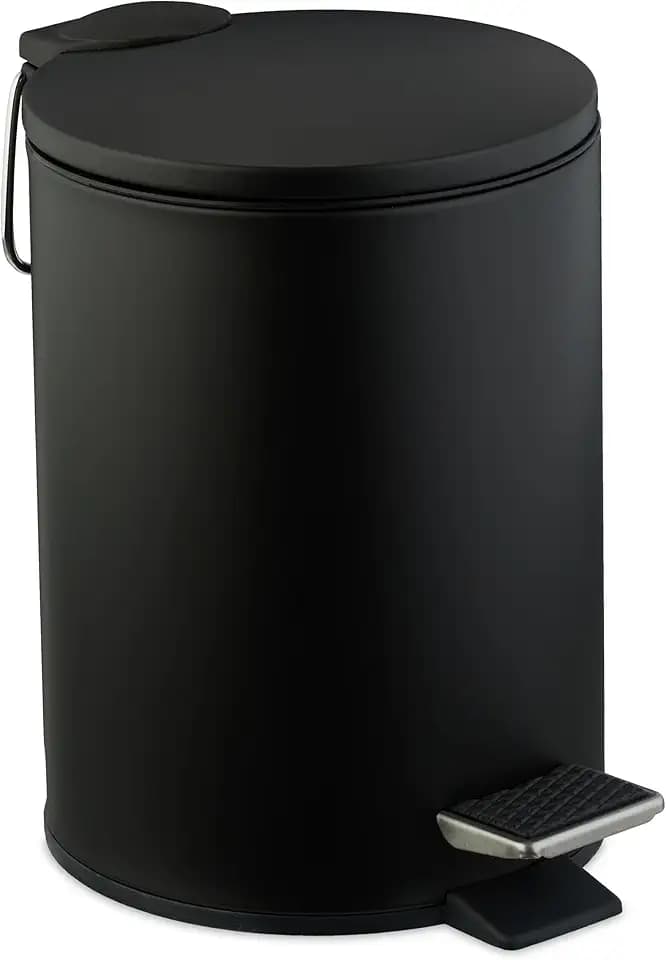 Relaxdays Kosmetikeimer, 3 Liter, Absenkautomatik, entnehmbarer Inneneimer, Metall, Bad Mülleimer mit Deckel, schwarz